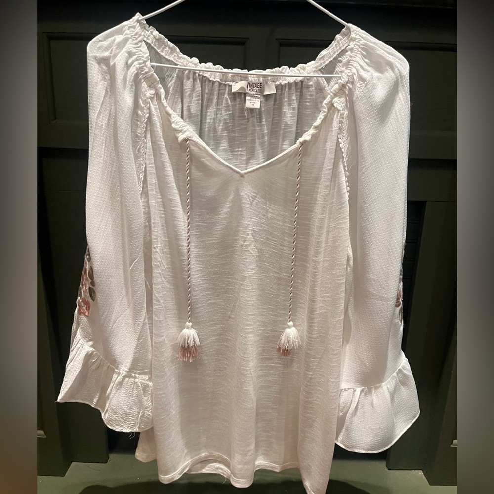 Vintage America White Peasant Top